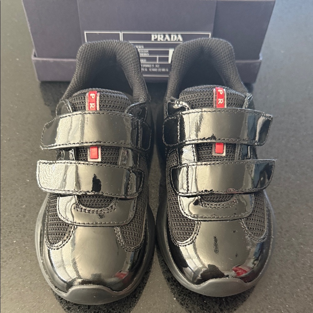 Prada Kids Glossy Black Sneakers